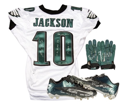 2013 DeSean Jackson Game Used Lot of (3): Jersey, Cleats, and Gloves (Jackson LOA)